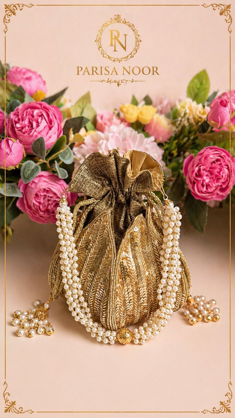 Aurelia Gold Lotus Potli Bag