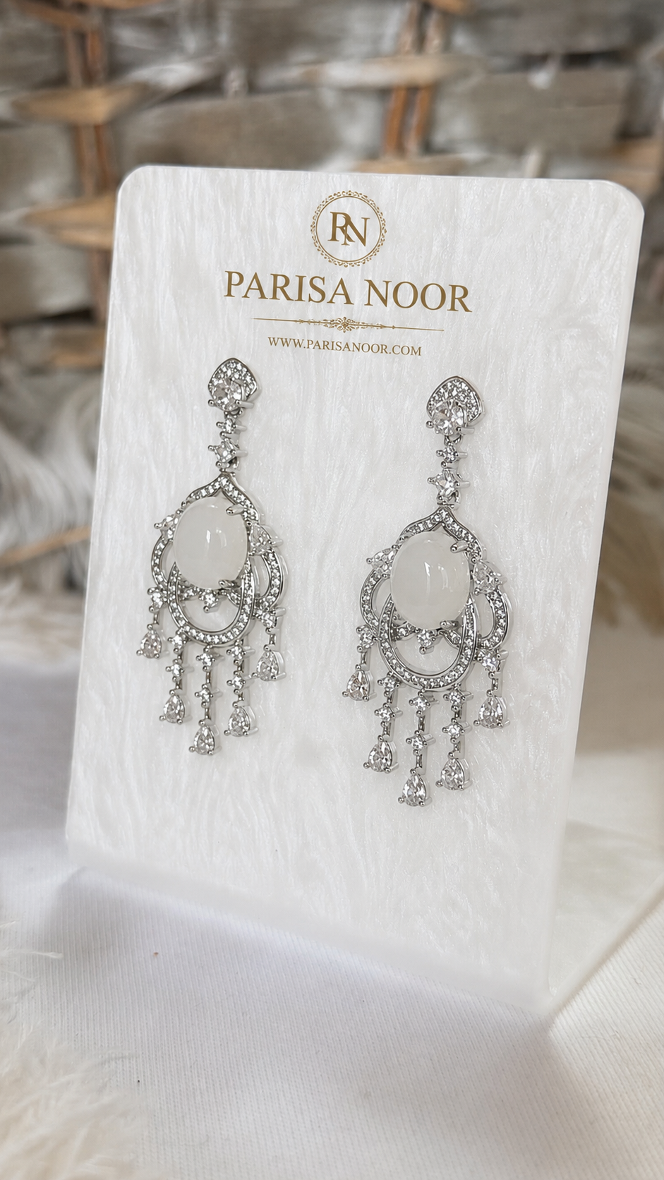 Noorain Moonstone-Inspired Chandelier Earrings