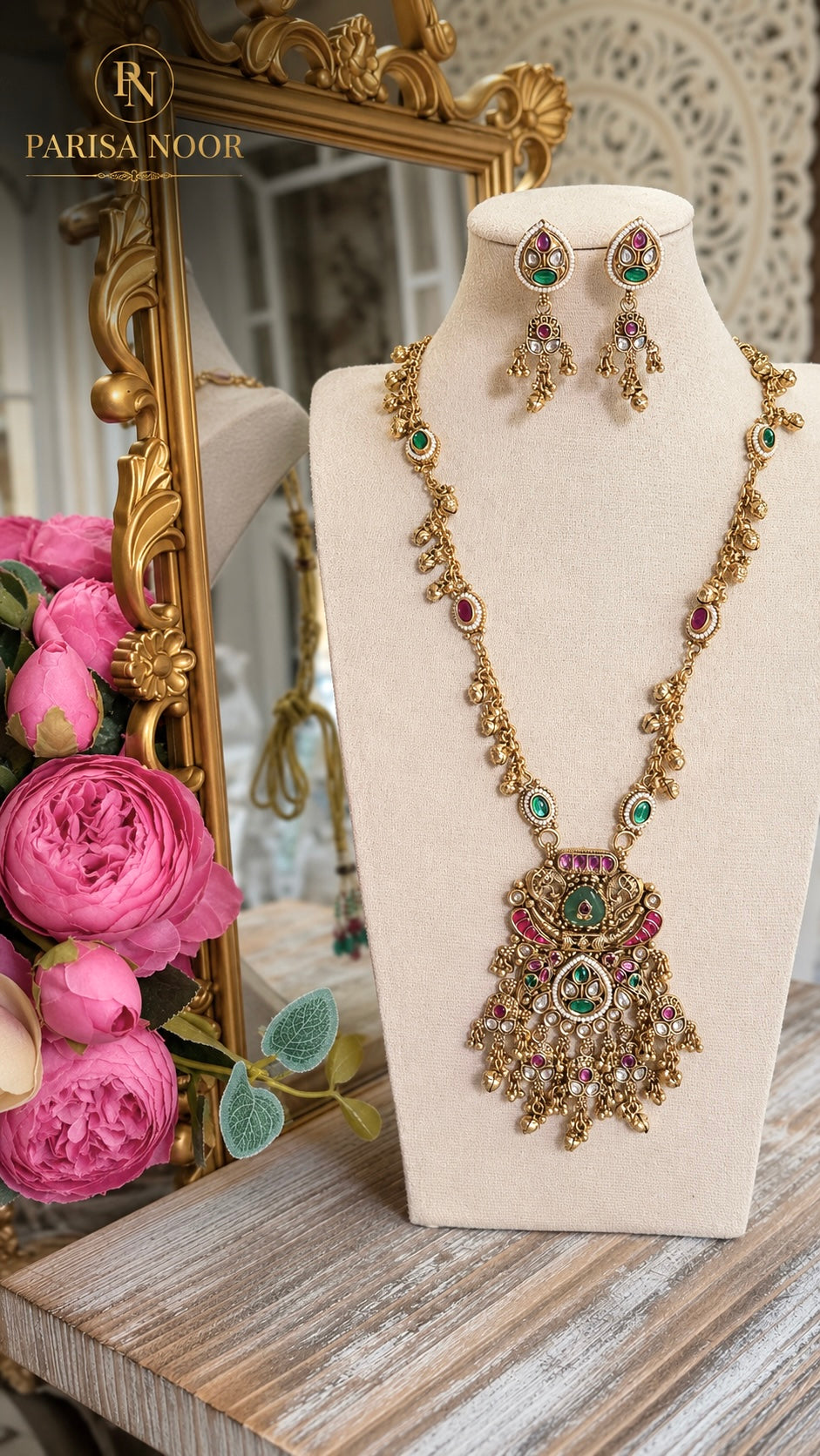 Afroze Rajwadi Heritage Long Necklace Set Ghungru✨