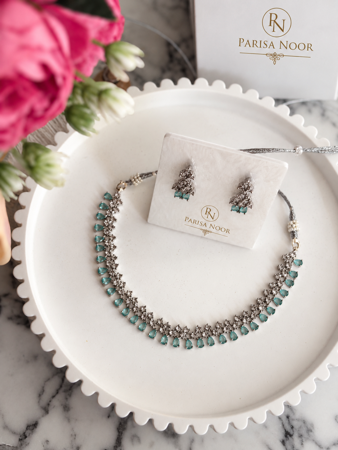 Ameena Aqua AD Necklace Set