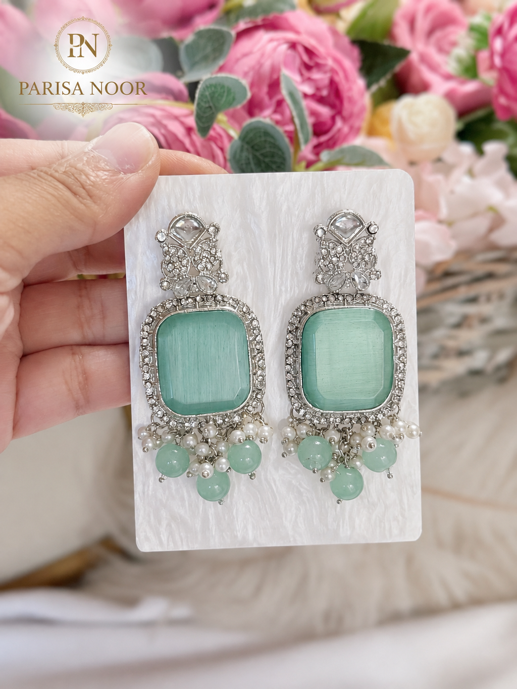 Aylin Turkish Mint Blue Statement Necklace Set