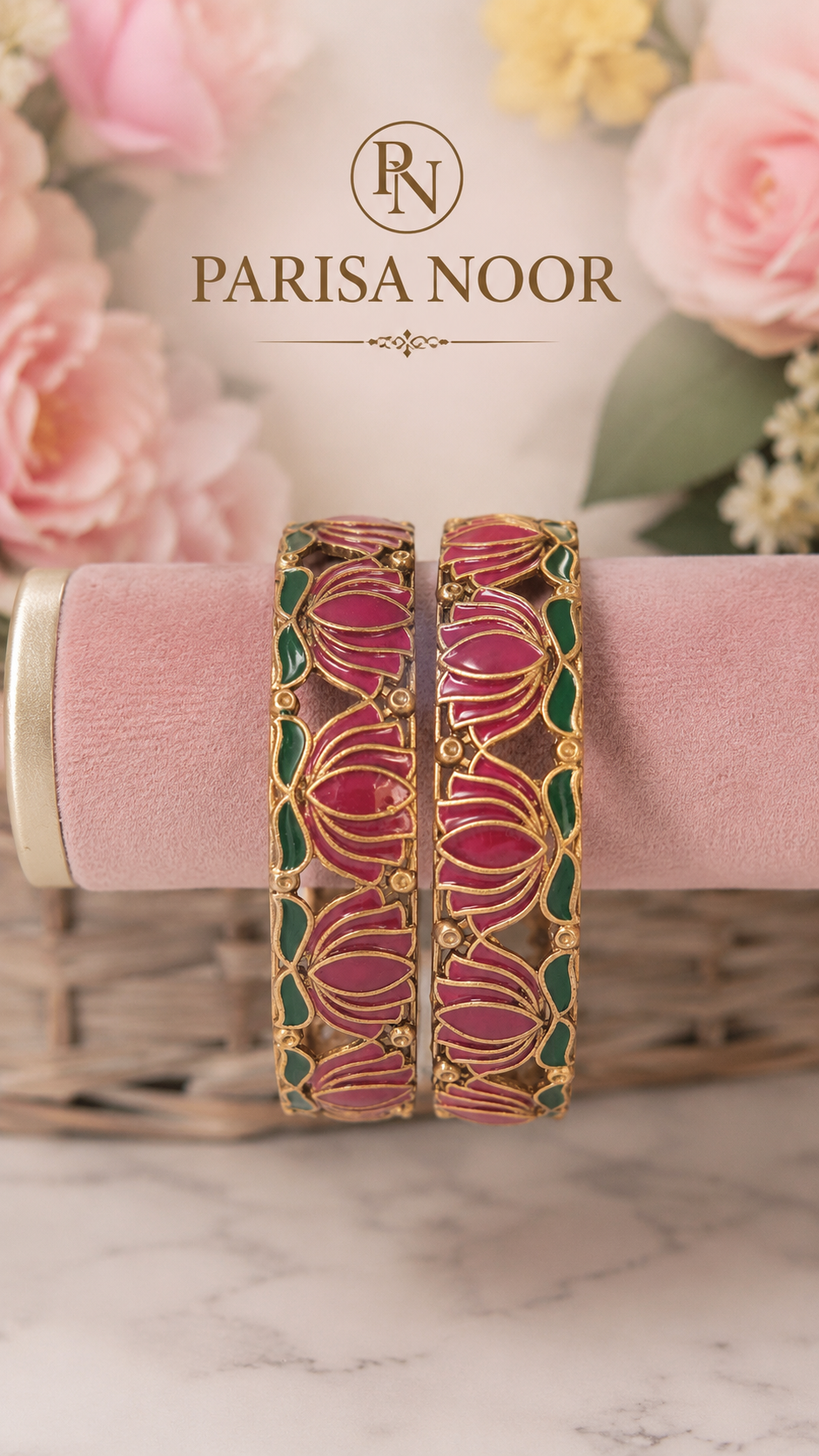 Noor Blossom Lotus Bangle Pair﻿