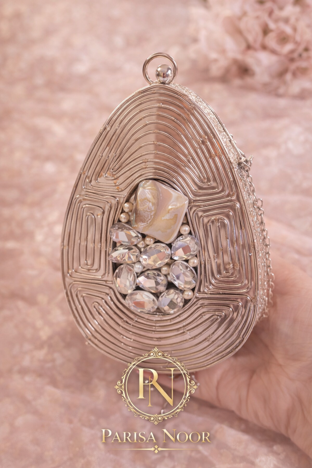 Irina Brass mini Mother of Pearl Clutch Oval Silver
