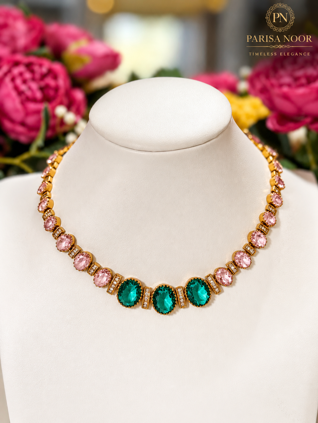Liora Pink & Emerald Victorian AD Necklace Set