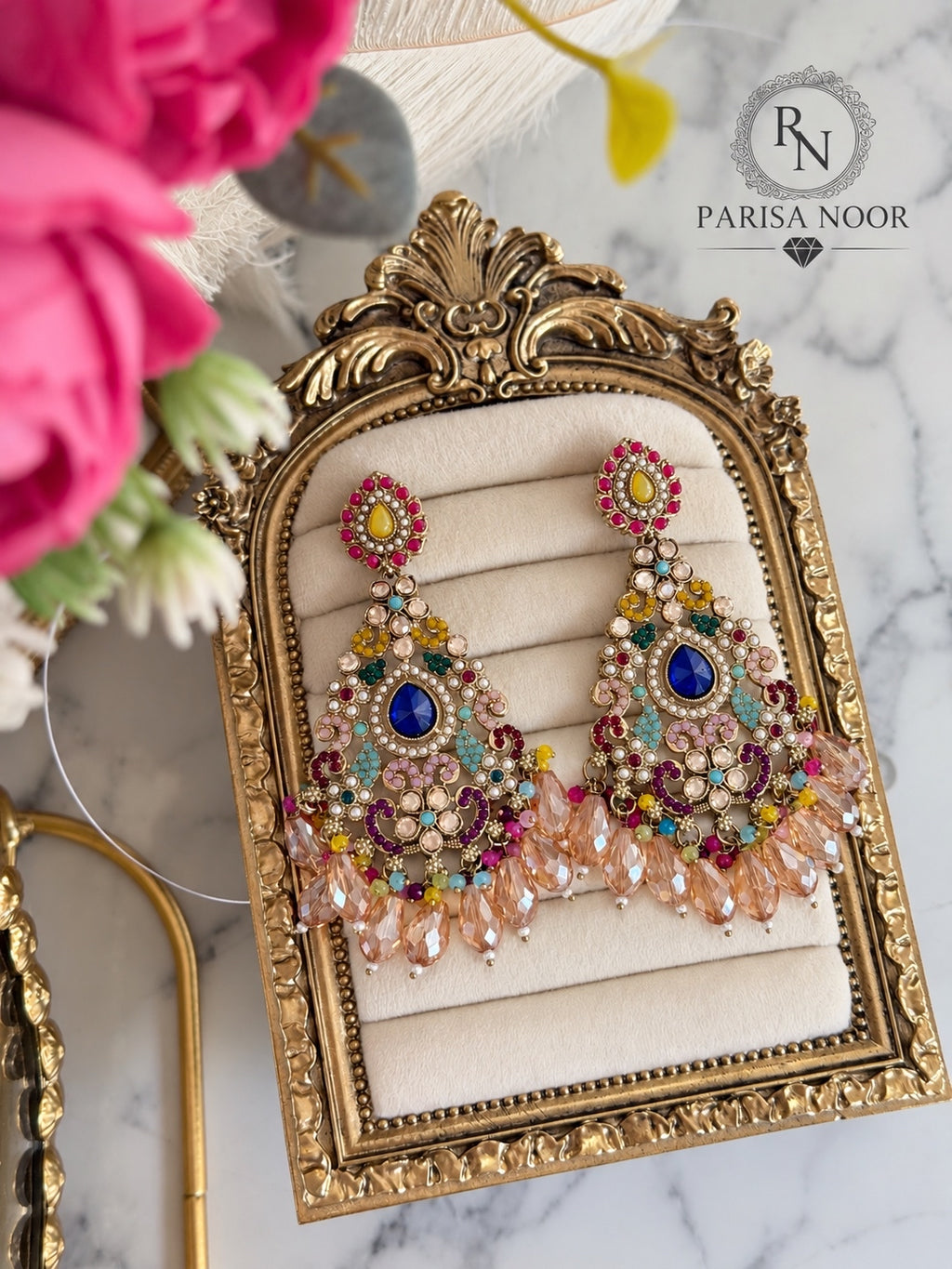 Zarelle Turkish Crystal Multicolour Chandbali Earrings