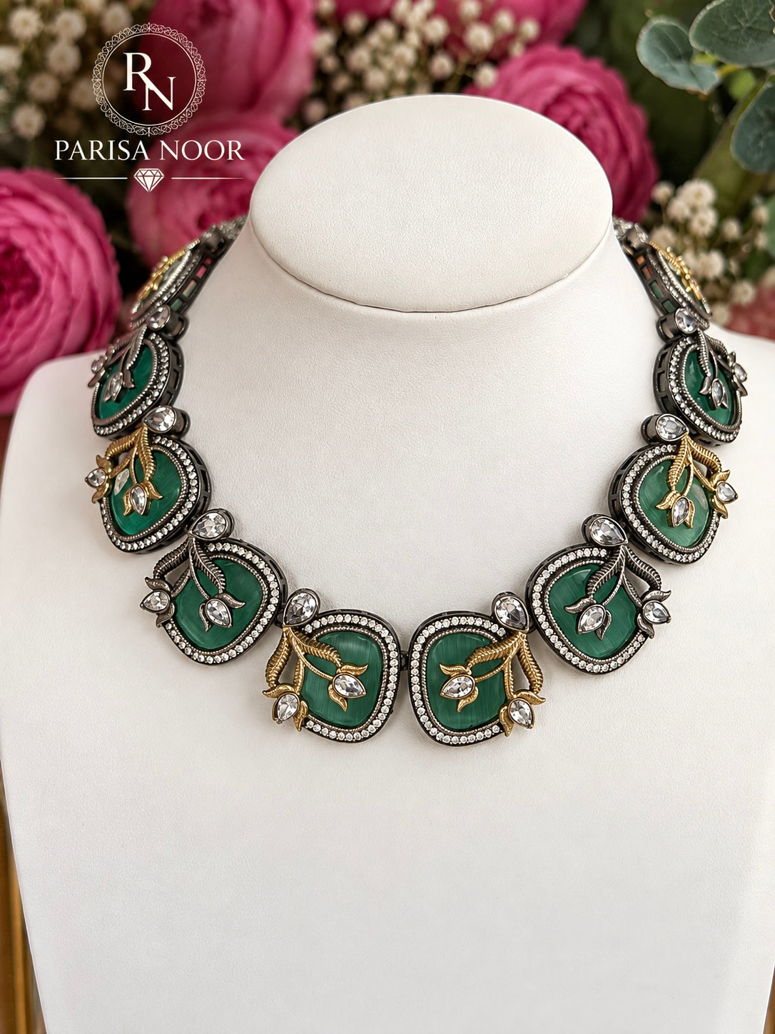 Zelvaya Teal Botanical Designer Necklace Set