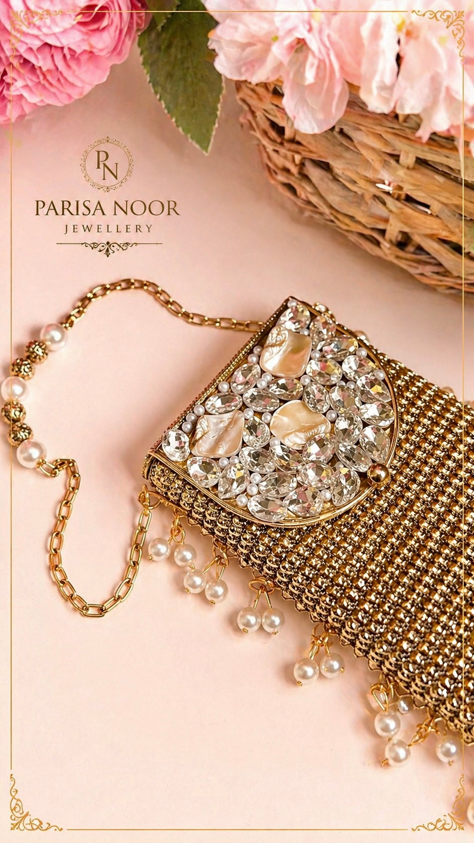 Brass Mother of Pearl Mobile Clutch Bag Gold