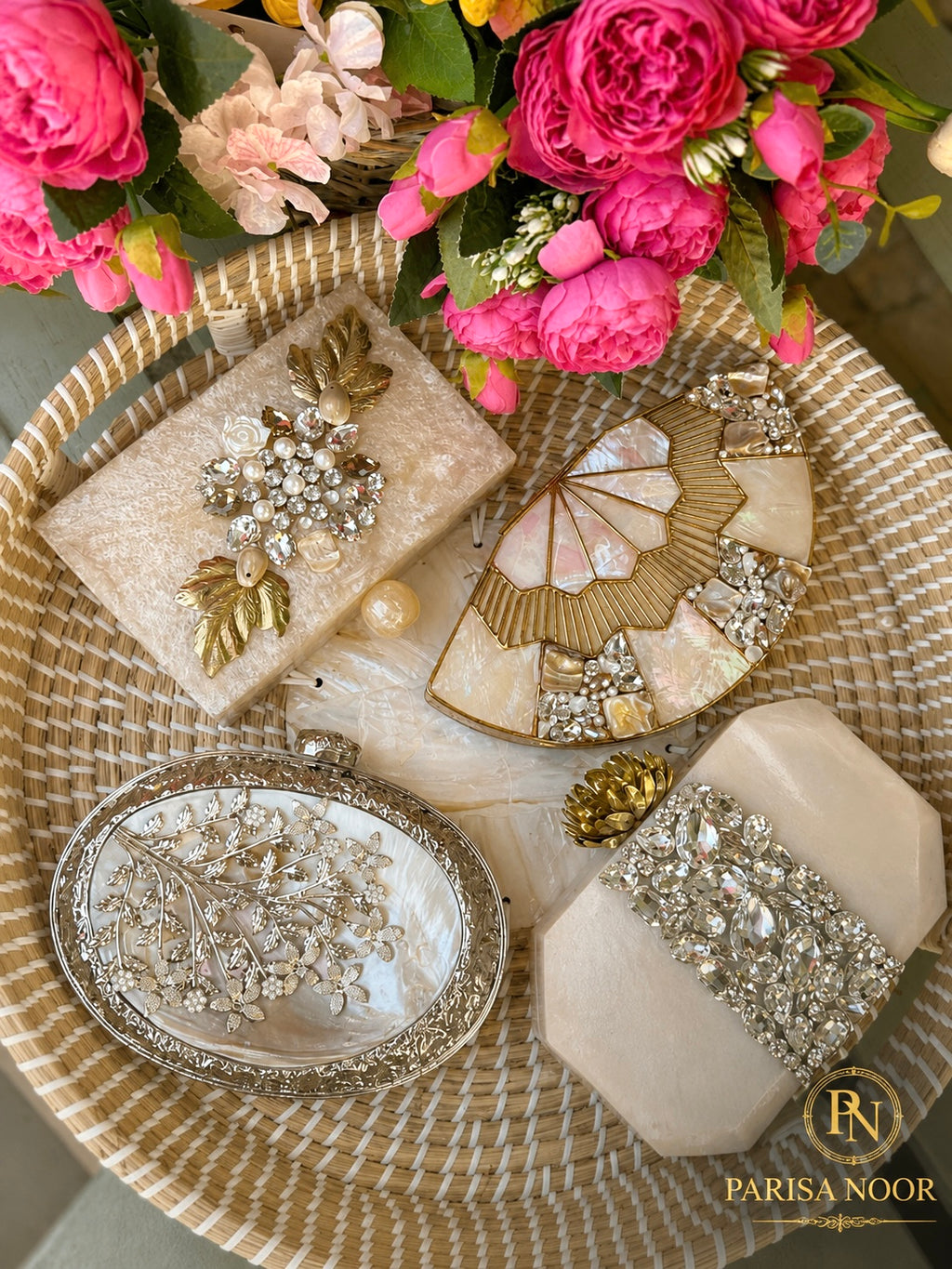 Ariana Beige Emblished Resin Clutch