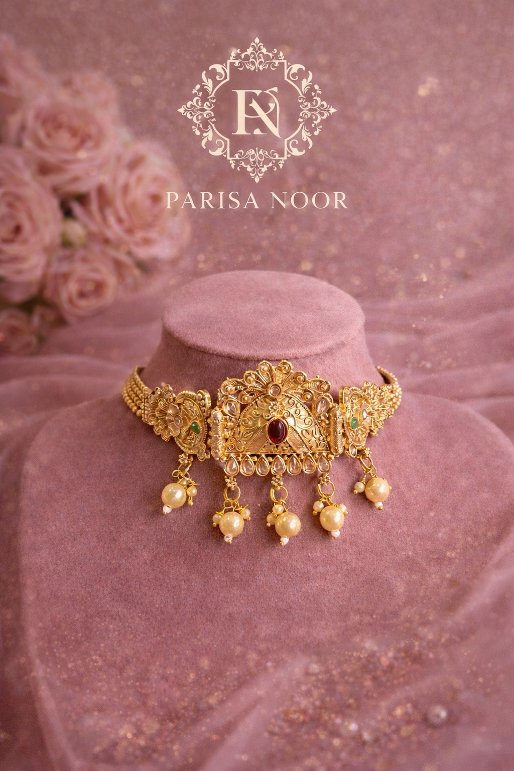 Zarqash Choker Necklace Set with Earrings