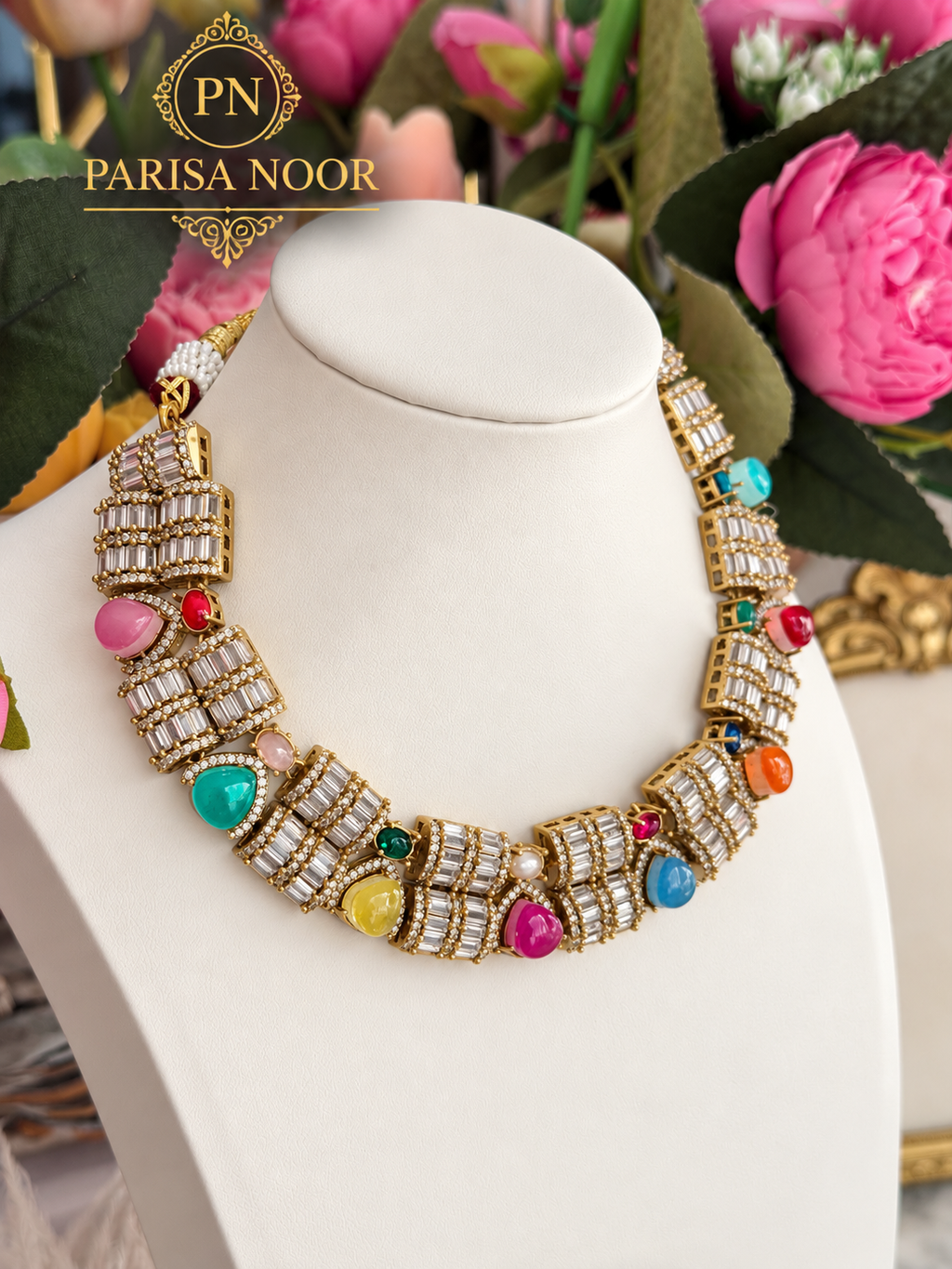 Cavira Multicolour Double-Setting Designer Necklace Set