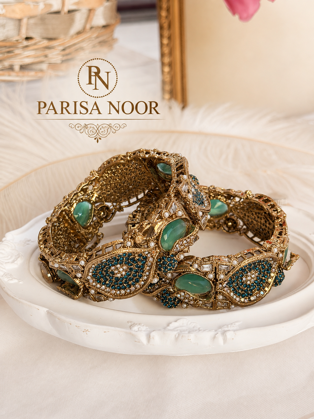 Deniz Blue & Mint Turkish Luxury Openable Bangle