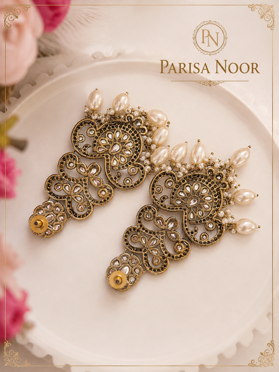 Avira Kundan Pearl Statement Earrings