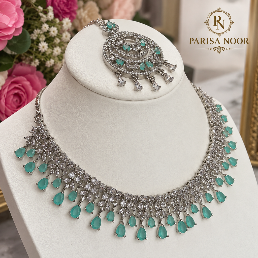 Seraya Aqua AD Stone Necklace Set