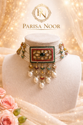Lamia Multi Heritage Pearl Choker Necklace Set With Earring & Teeka