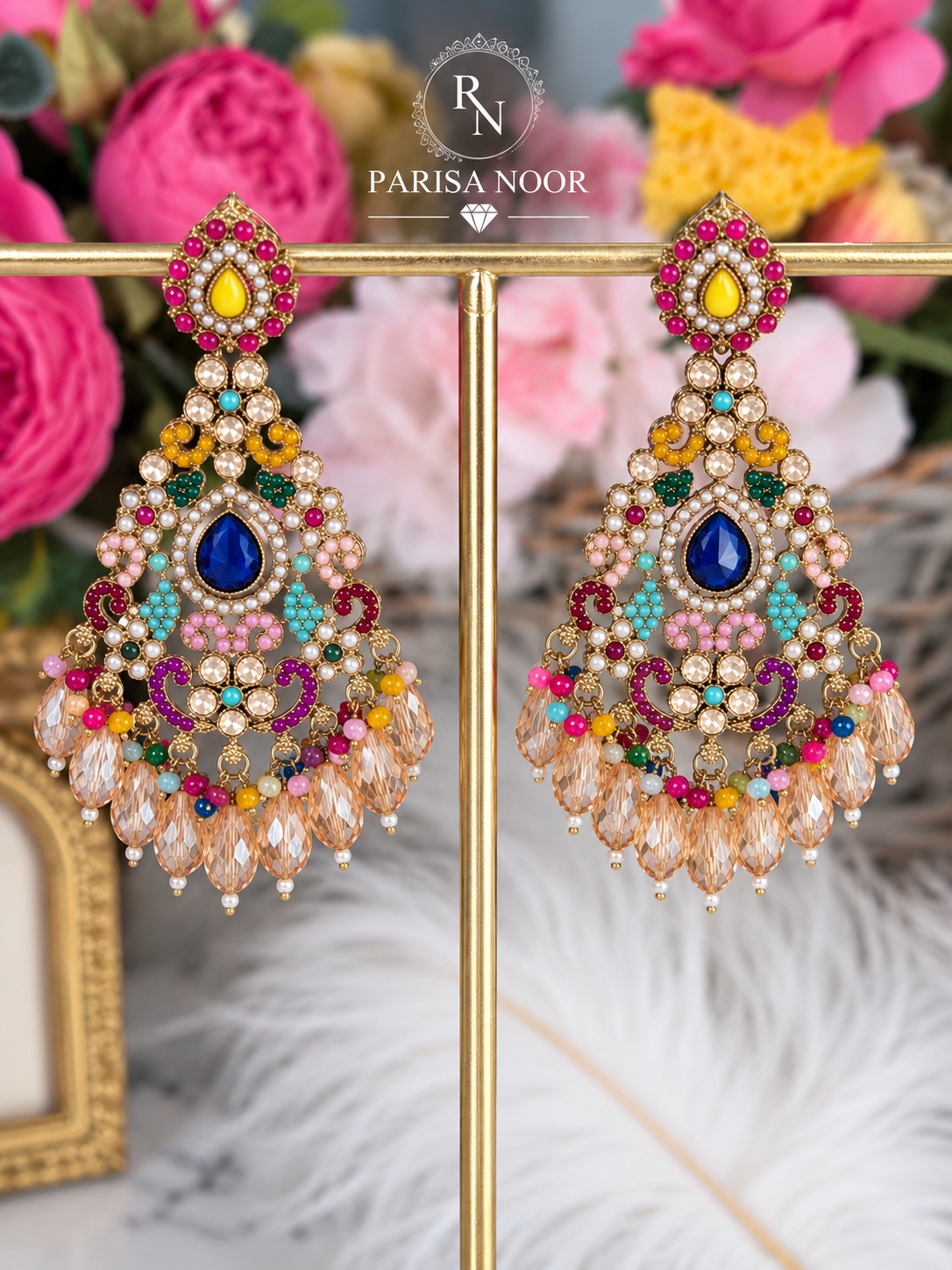 Zarelle Turkish Crystal Multicolour Chandbali Earrings