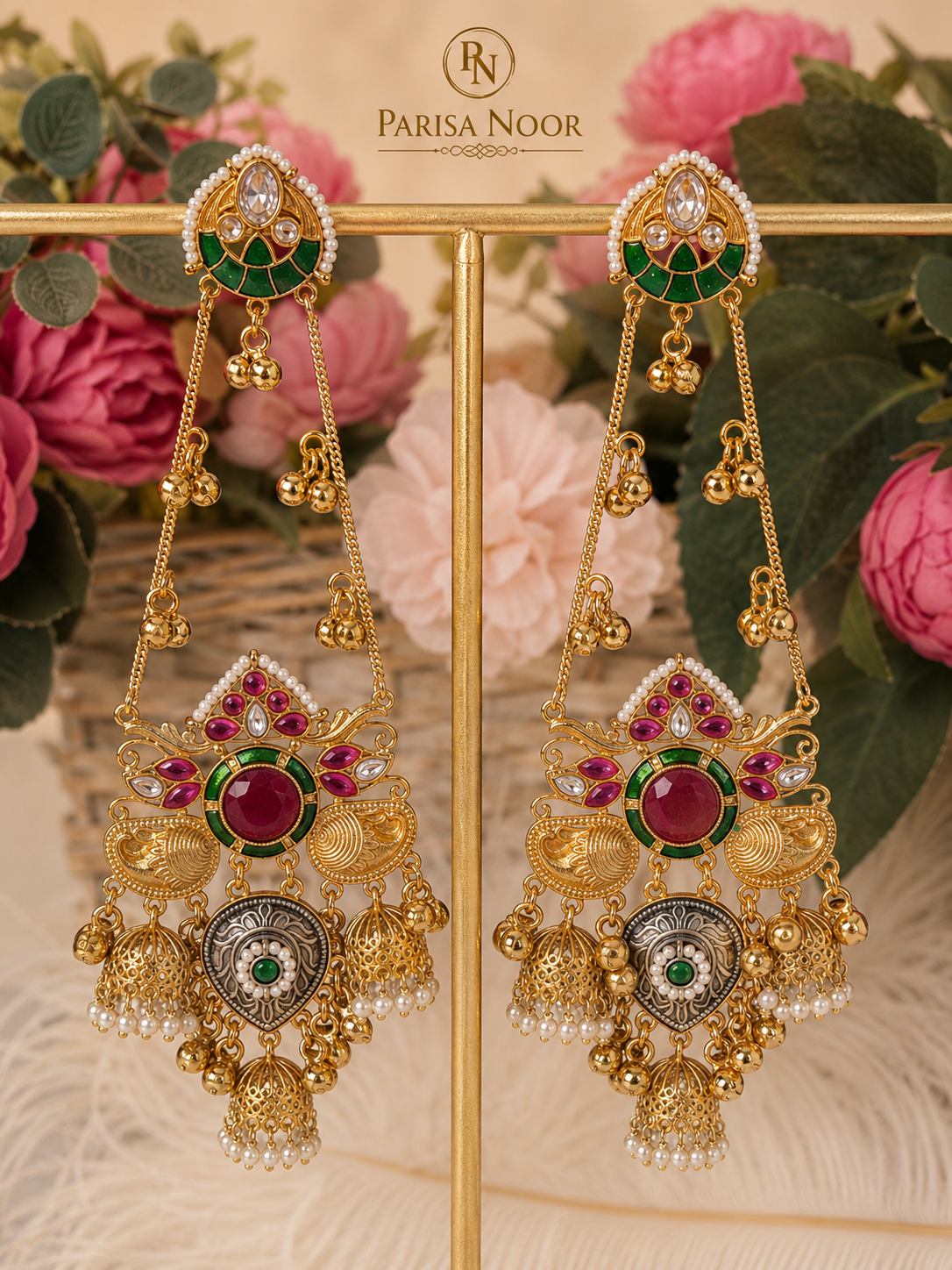 Aafreen Luxury Kashmiri Jhumka Earrings Red
