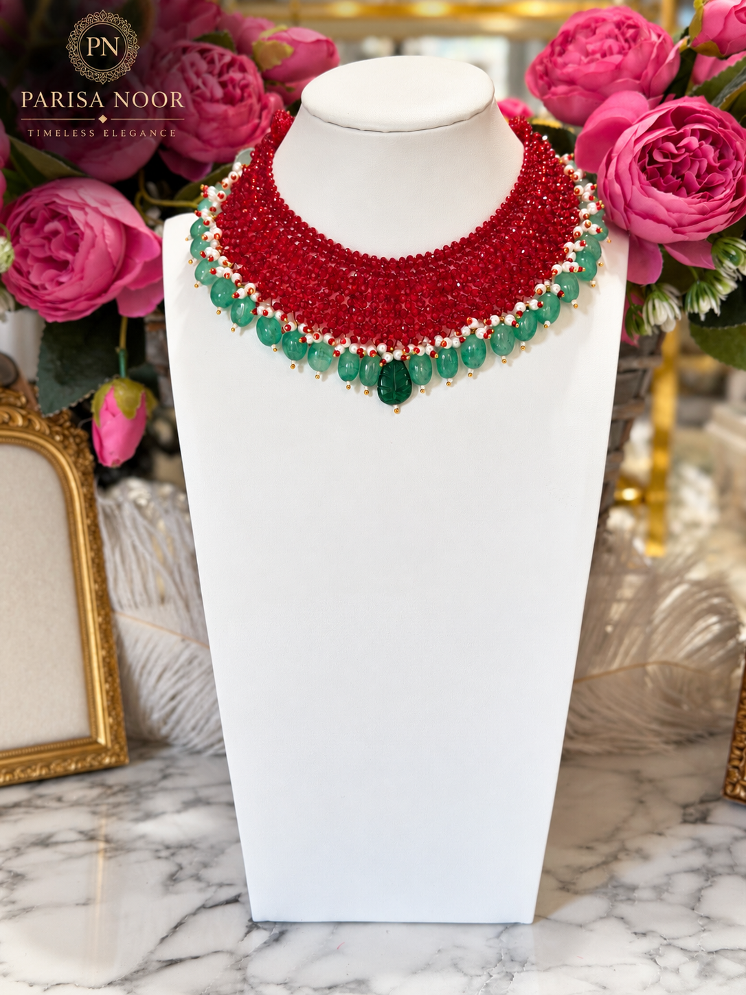 ✨ Rivana Ruby & Emerald Beaded Statement Necklace ✨