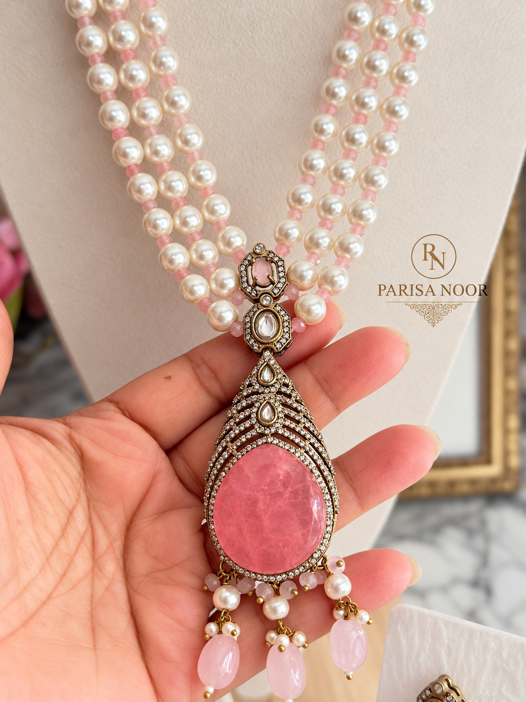Arabella Blush Pink Victorian Designer Long Mala