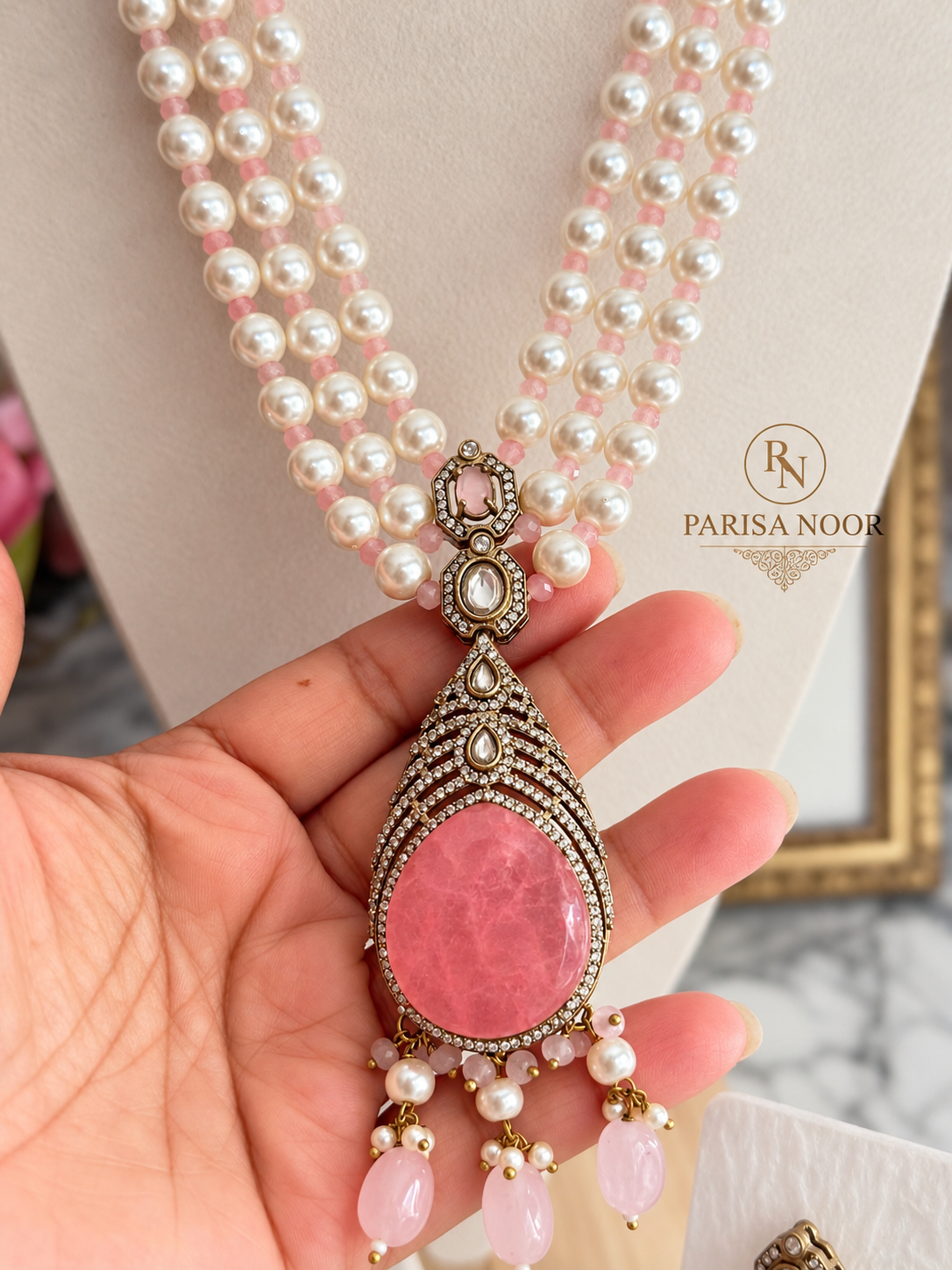 Arabella Blush Pink Victorian Designer Long Mala