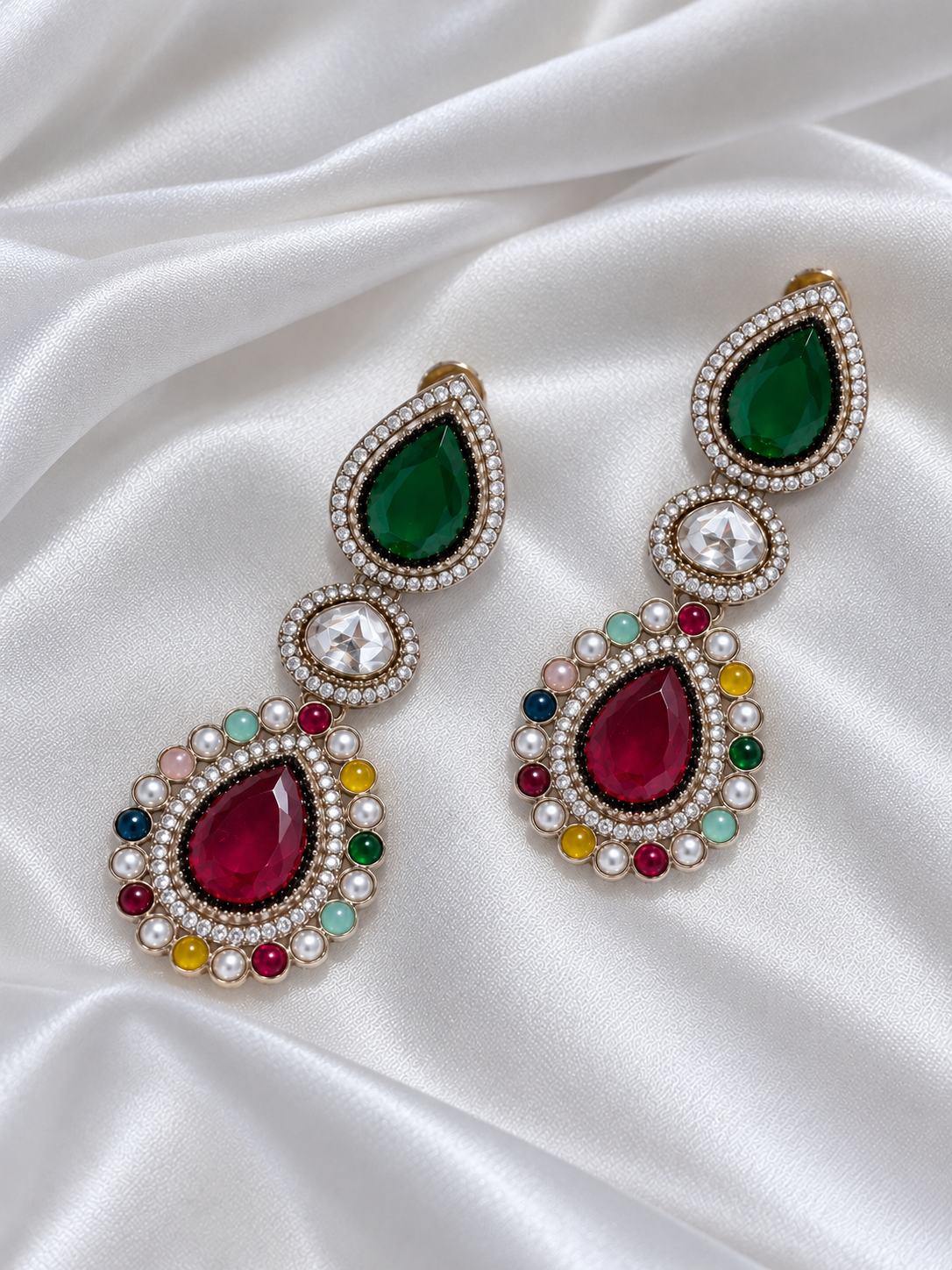 Mehrzoya Multicolour Designer Triple Drop Earrings