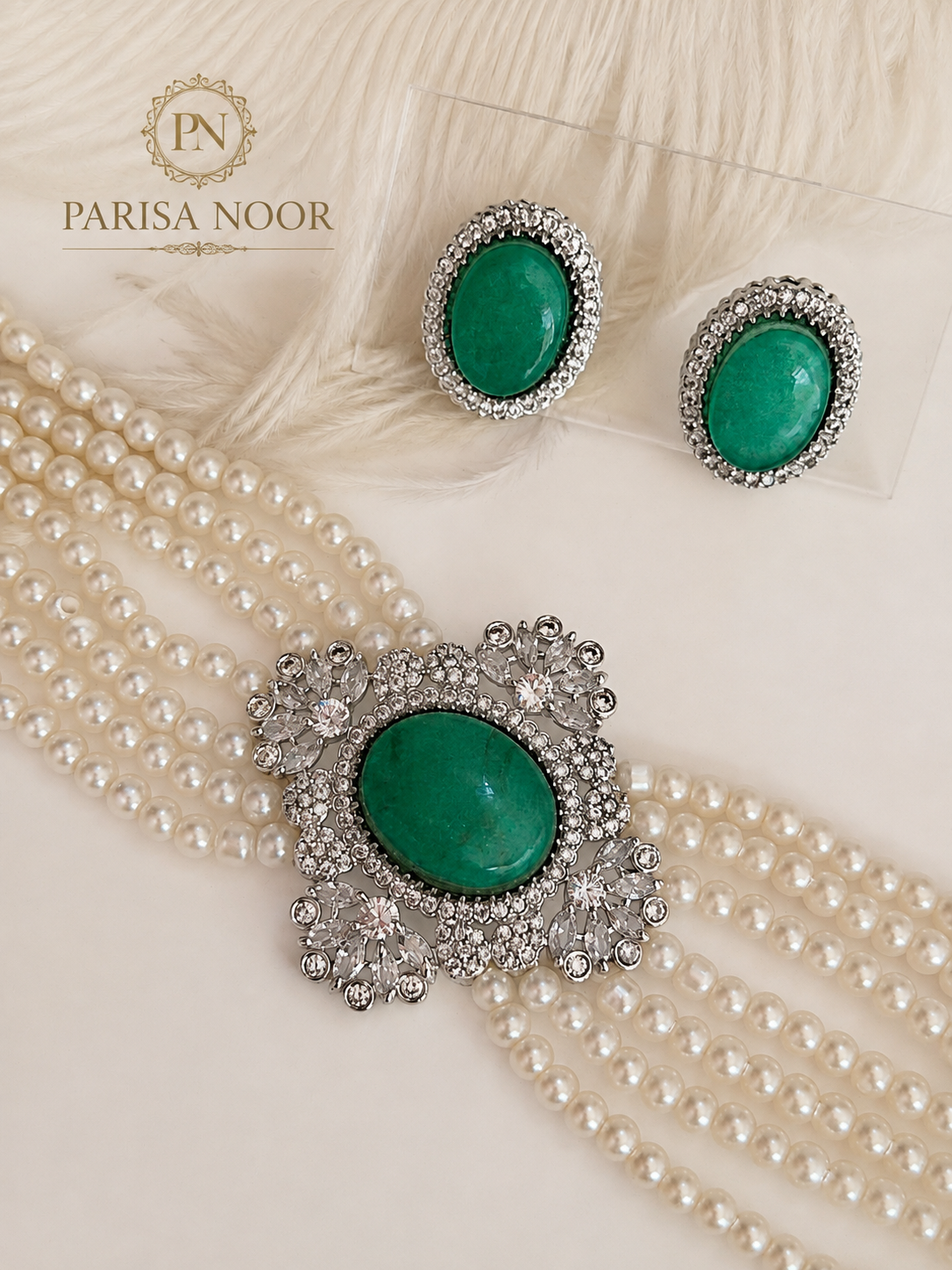 Elira Mint Pearl Designer Choker Set