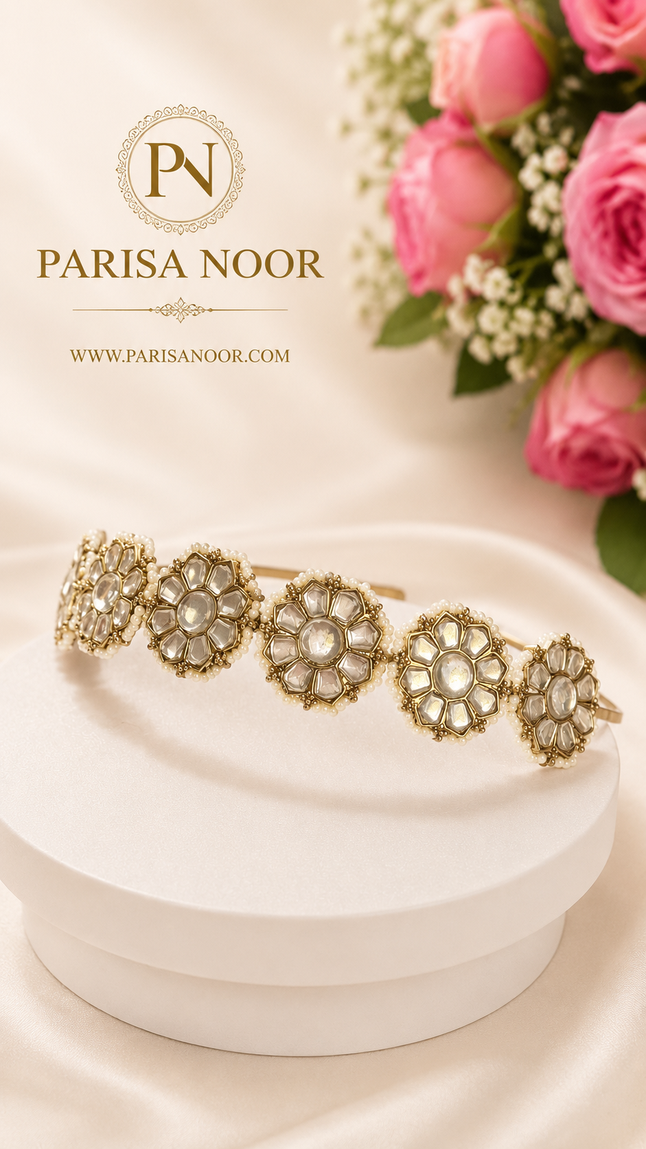 Aabroo Pearl Kundan Sheeshphool Ethnic Headband
