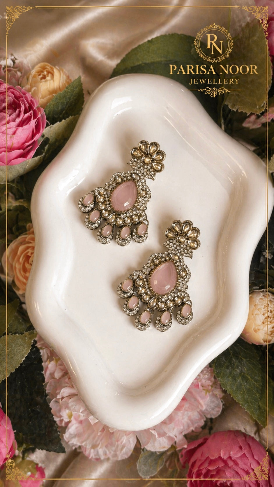 Anaya Pink Kundan Zircon Necklace Set with Teeka