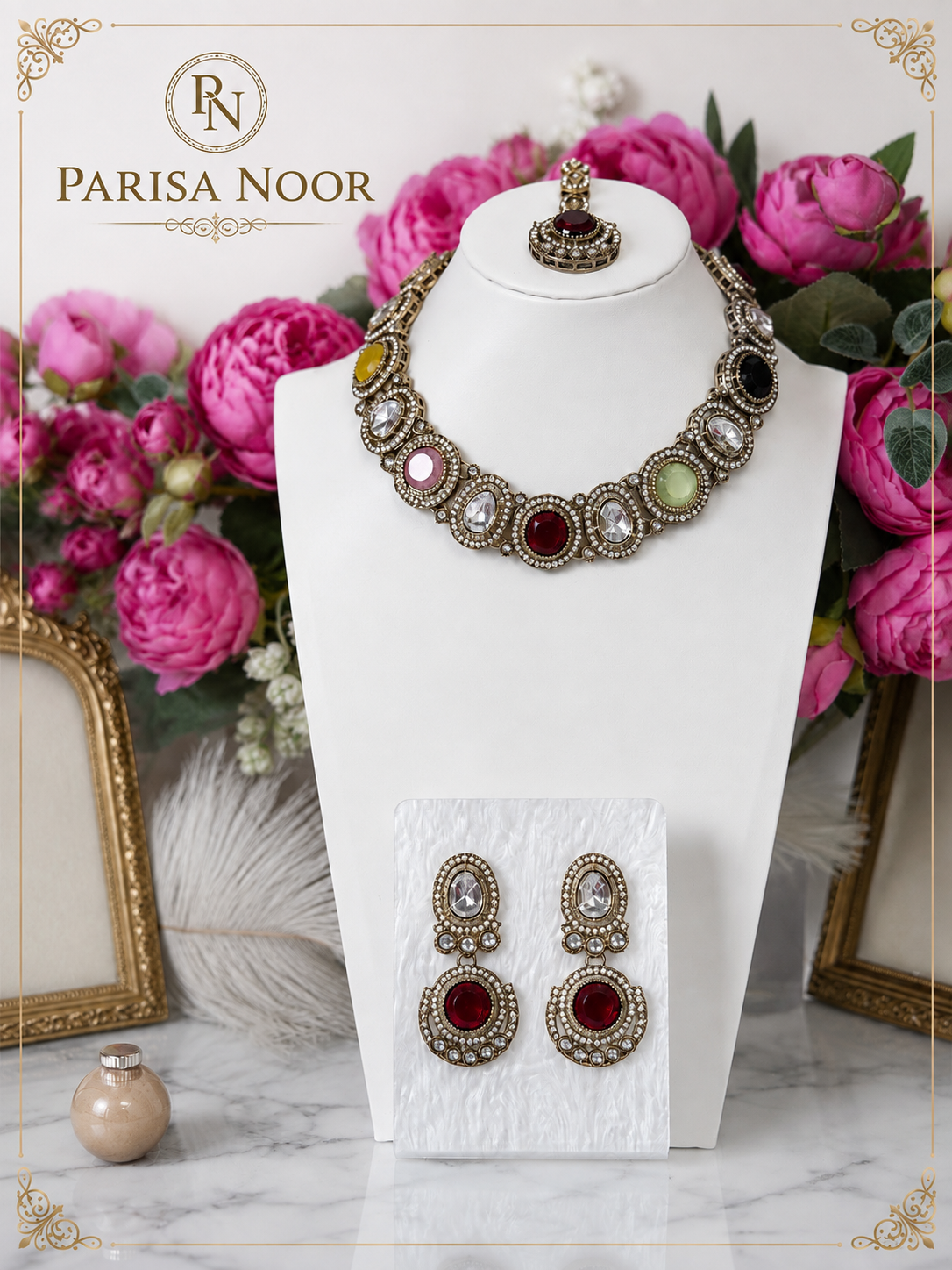 Saran Multicolour Luxury Polki Kundan Necklace Set