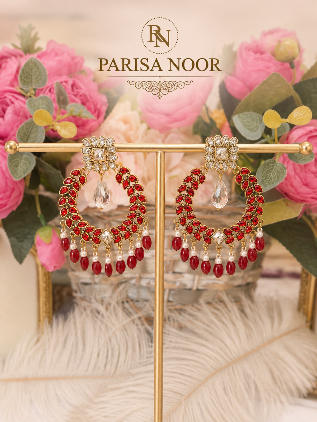 Roshni Ruby Crystal Chandbali Earrings