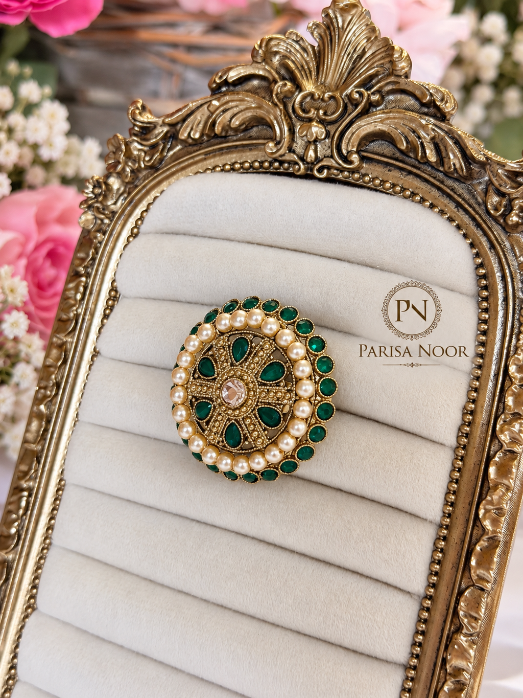 Zarmeher Green Pearl Statement Ring