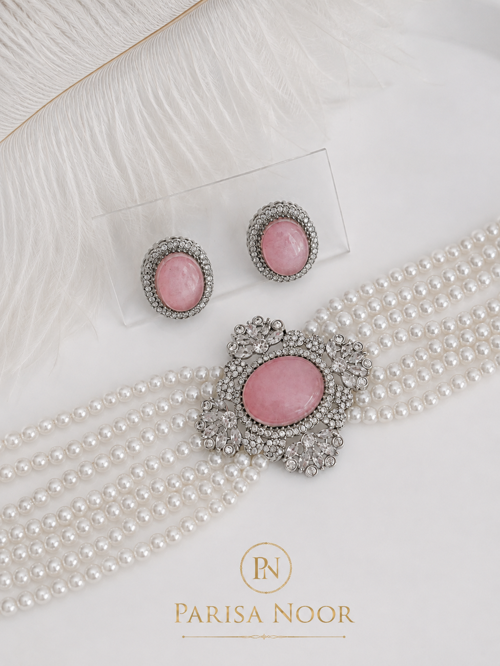 Elira Pink Pearl Designer Choker Set