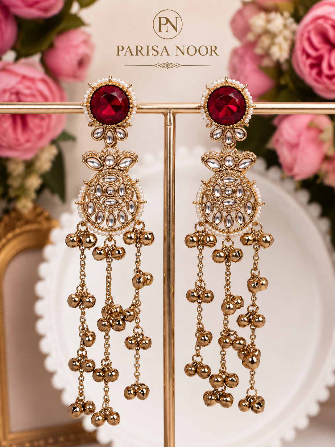 Imana Kashmiri Ghungru Earrings Ruby Red
