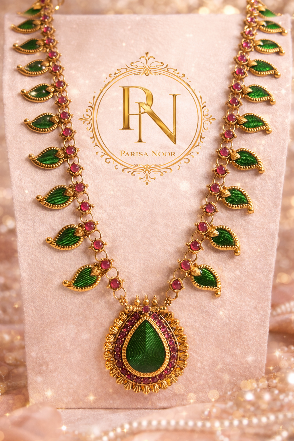 Rajvanshi Emerald Long Necklace set