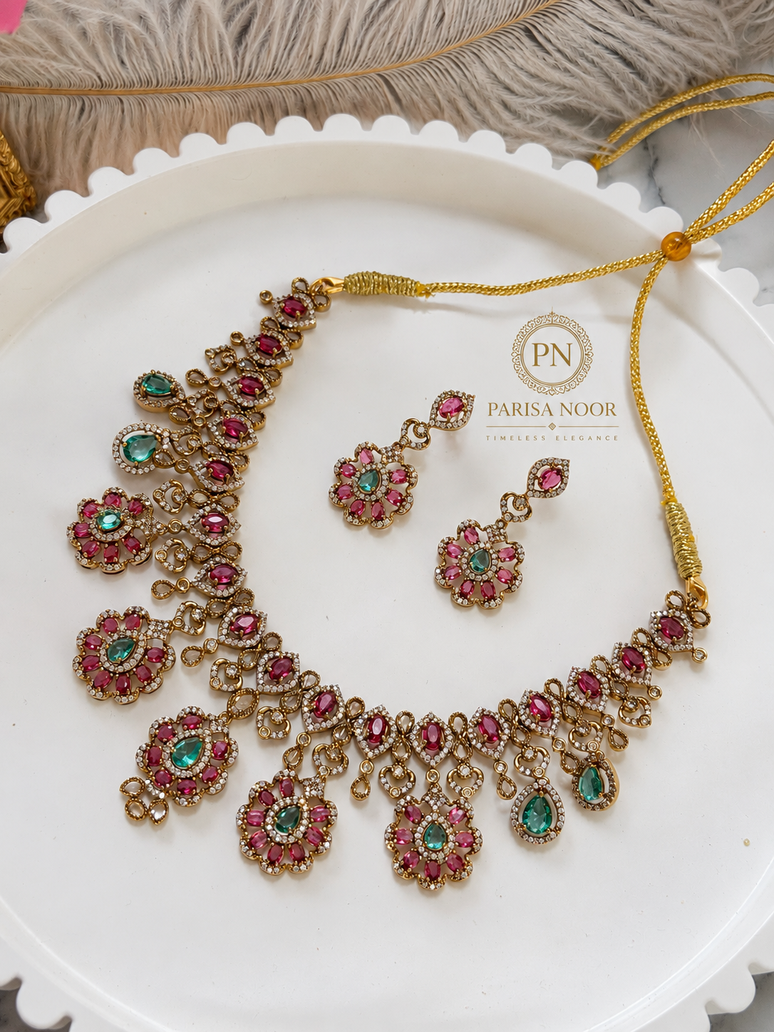 Ravisha Designer Premium Victorian AD Moissanite Necklace Set