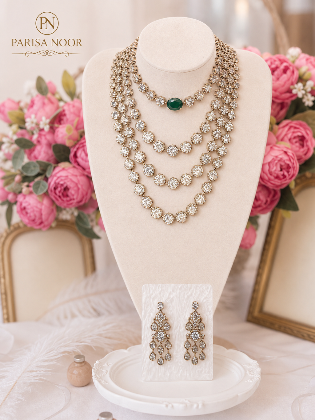 Isha Luxurious Victorian Doublet AD Layered Necklace Set