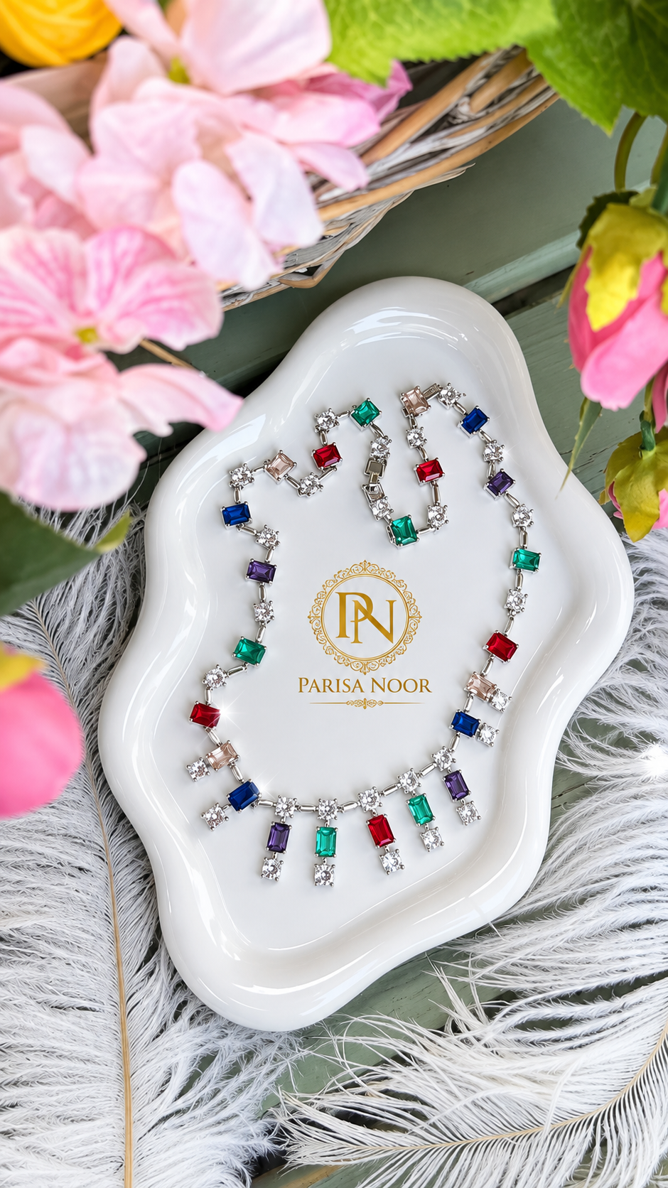 Previna Multicolour Cubic Zirconia AD Necklace