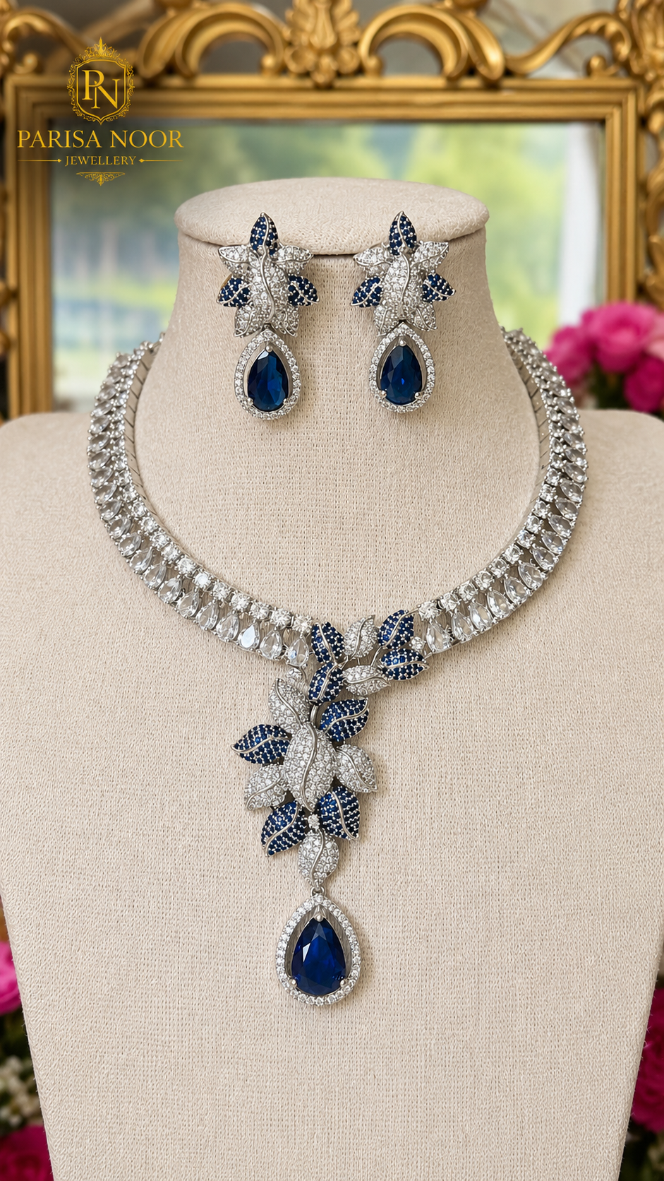 Sereia Designer Victorian AD Blue Necklace Set
