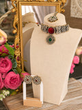 Ramesha Designer Kundan Choker Set - Red & Green