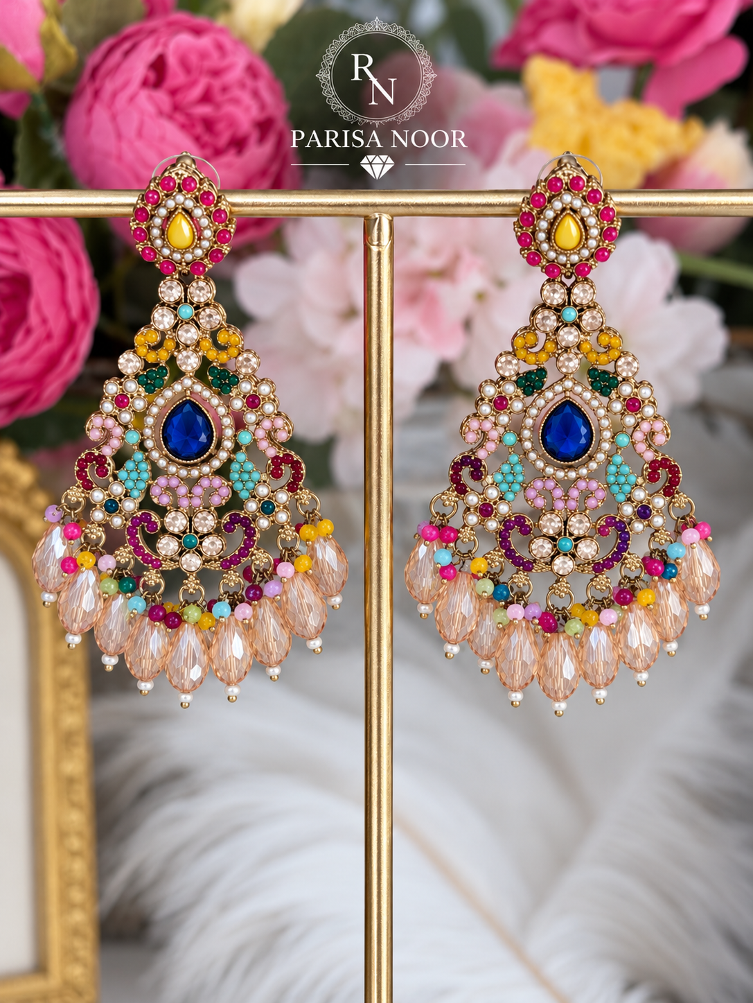 Zarelle Turkish Crystal Multicolour Chandbali Earrings