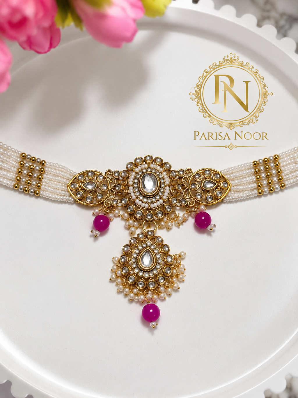 Gulbadan Pearl Kundan Choker Set