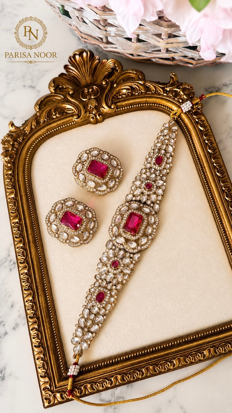 Nivedi Choker Necklace Set - Ruby Red