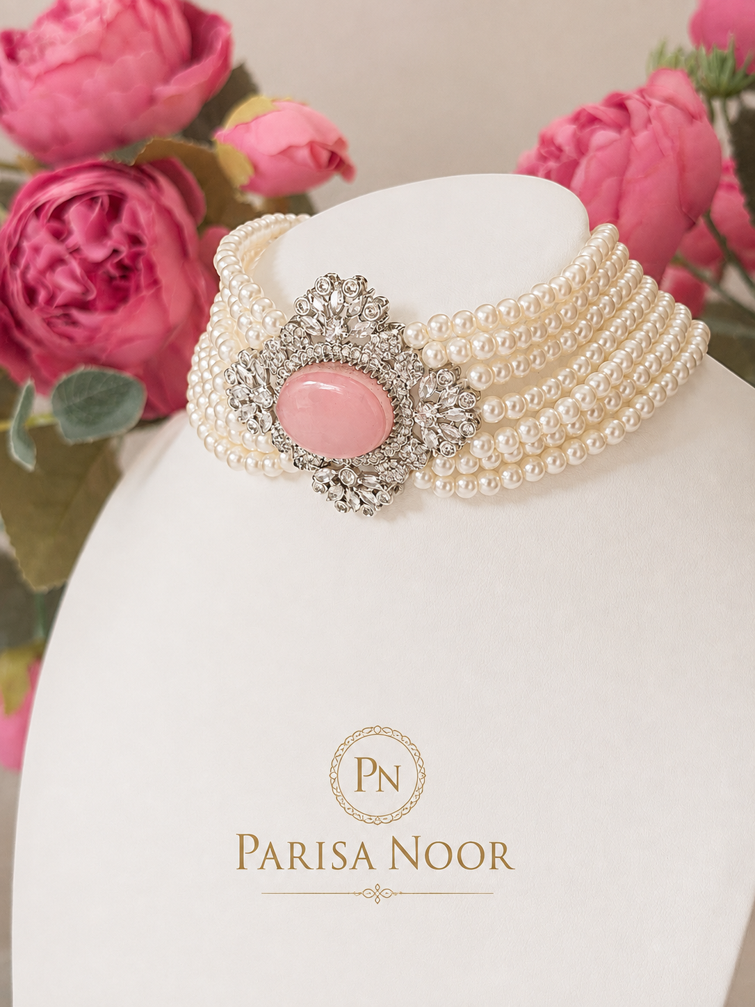 Elira Pink Pearl Designer Choker Set
