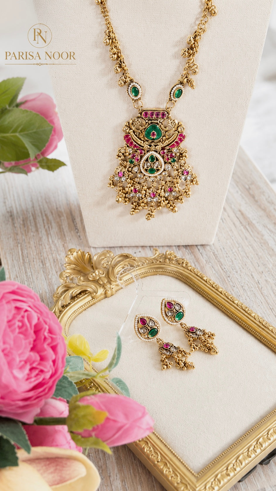 Afroze Rajwadi Heritage Long Necklace Set Ghungru✨