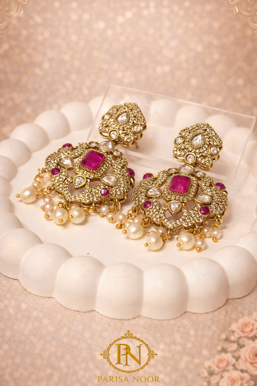 Hayat Victorian Choker Necklace Set - Pink