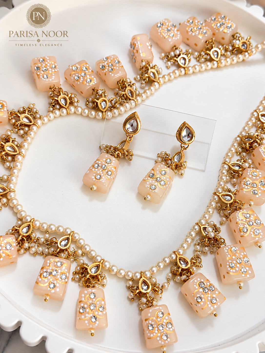 Zivanya Designer Handpainted Quartz & Kundan Necklace Set