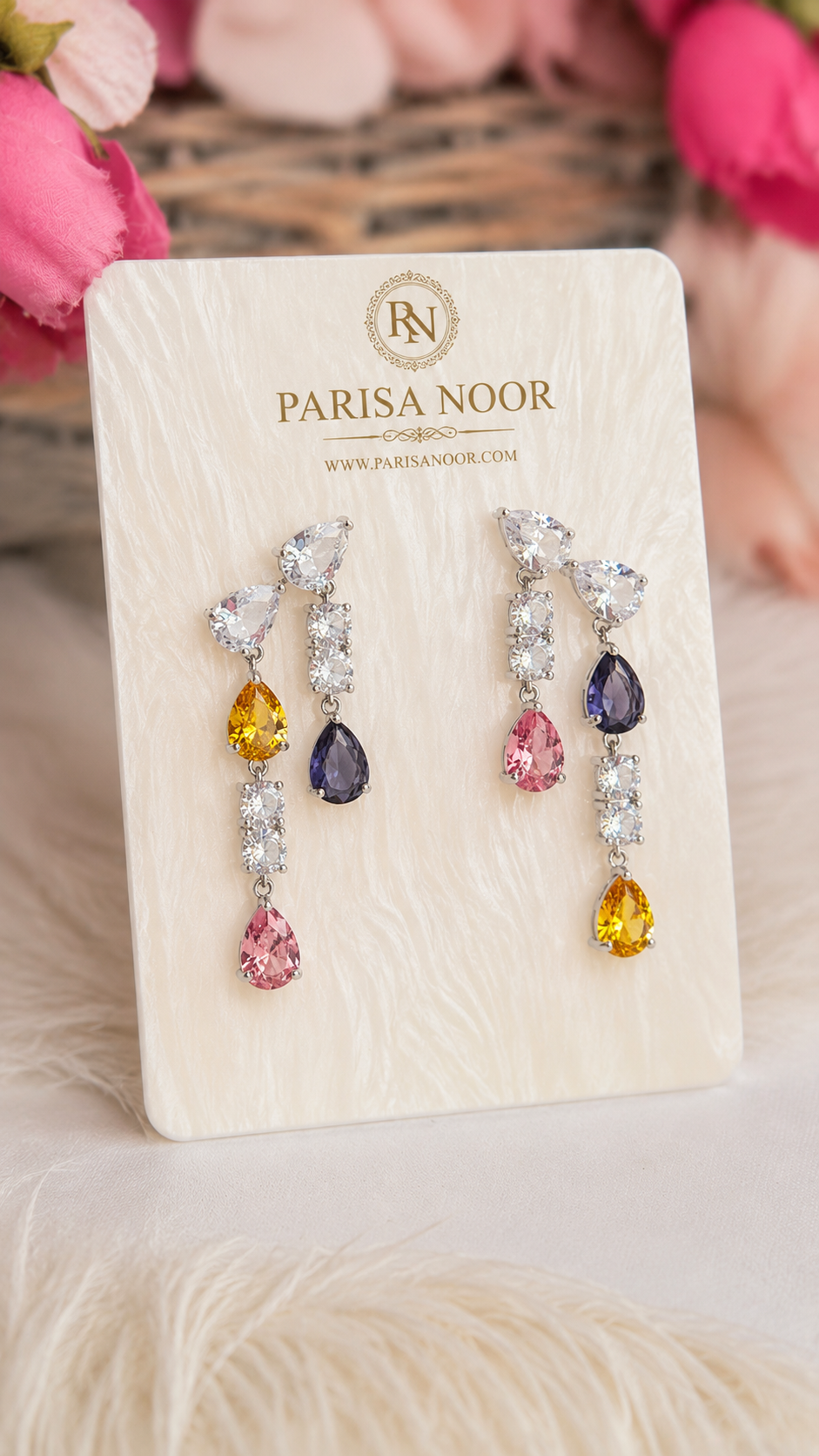 Amara Rainbow Cubic Zirconia Drop Earrings
