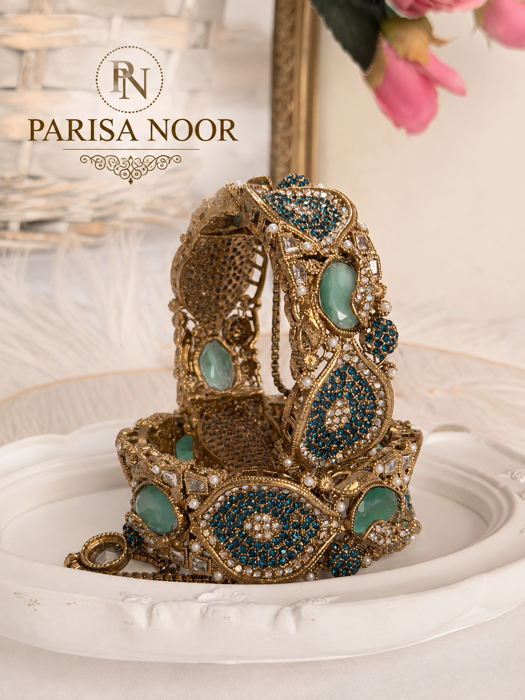 Deniz Blue & Mint Turkish Luxury Openable Bangle
