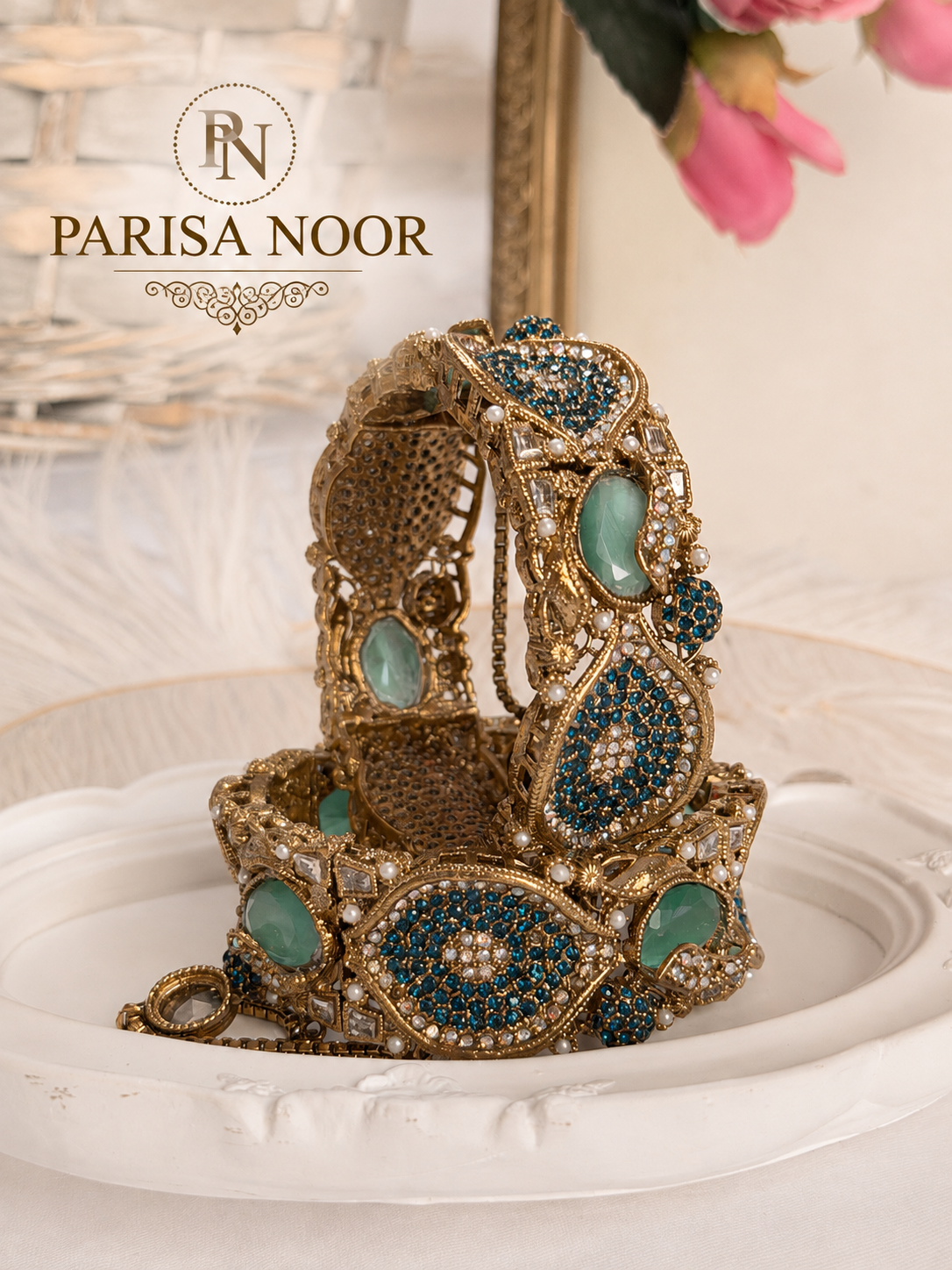 Deniz Blue & Mint Turkish Luxury Openable Bangle