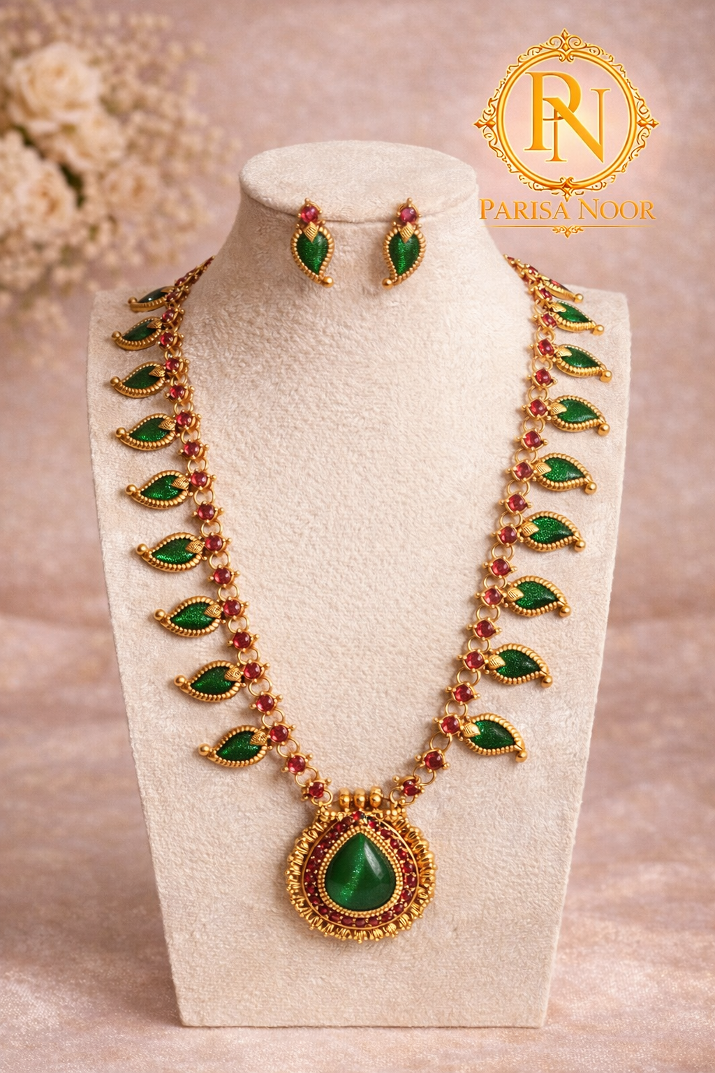Rajvanshi Emerald Long Necklace set