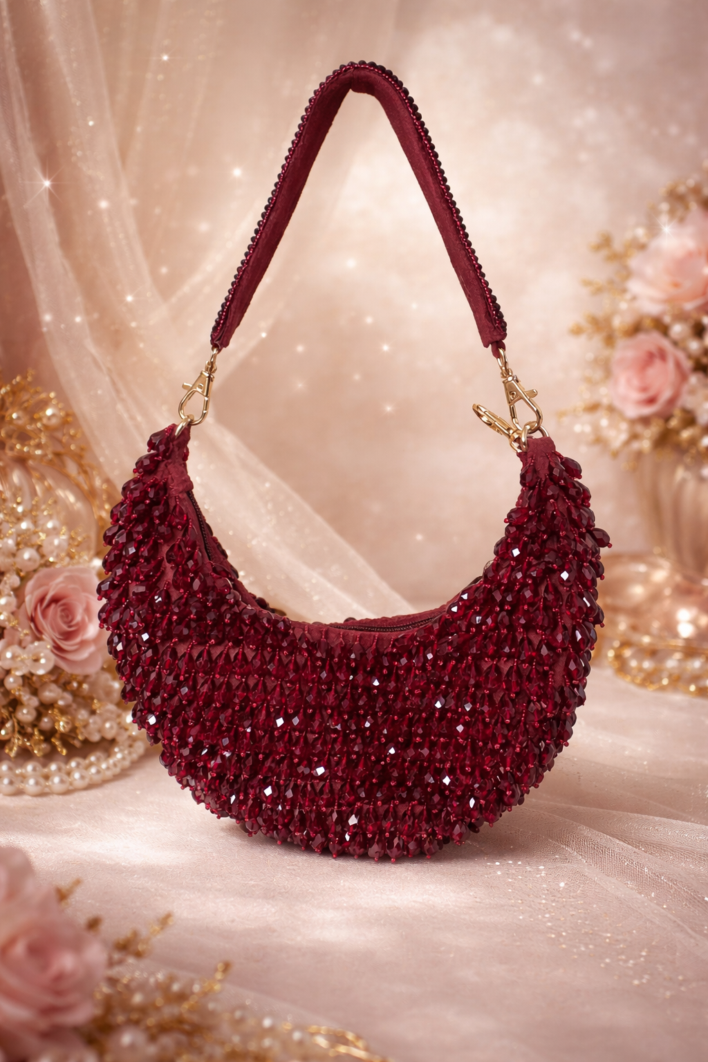 Siana Half Red Moon Crystal Evening Bag